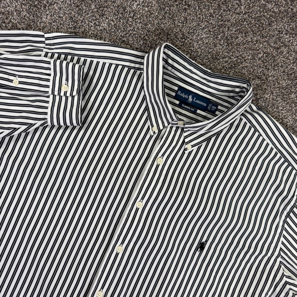 Ralph Lauren Classic Fit Striped Button Down Shirt Mens 3XB Big Black White Long